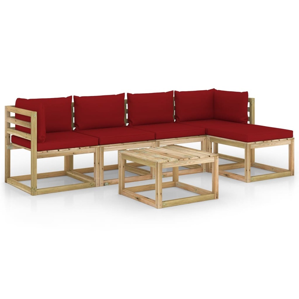 Salon de jardin meuble d'extérieur ensemble de mobilier 6 pièces avec coussins bois de pin imprégné