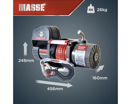 Warrior Short Drum 9500LB / 4,3 t 12V elektrische lier met synthetisch touw