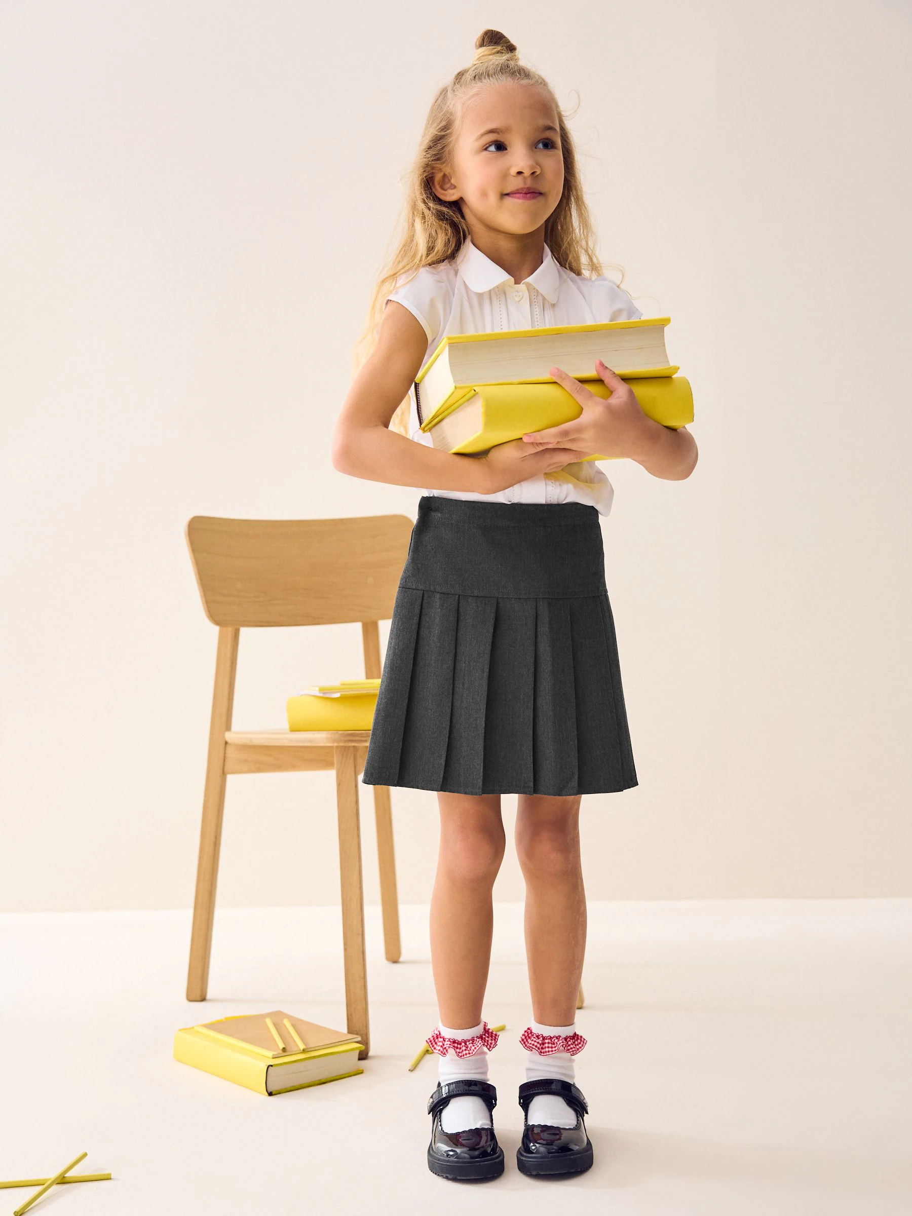 Grijs - Fietsshort en geplooide rok set (3-17jr)