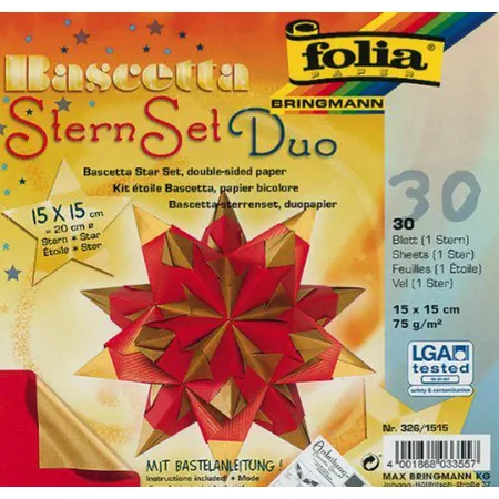 Folia Faltblätter Bascetta Stern-Set Duo, 15x15 cm rot / gold