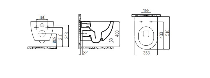 Creavit Modern hangend toilet randloos 51cm wit