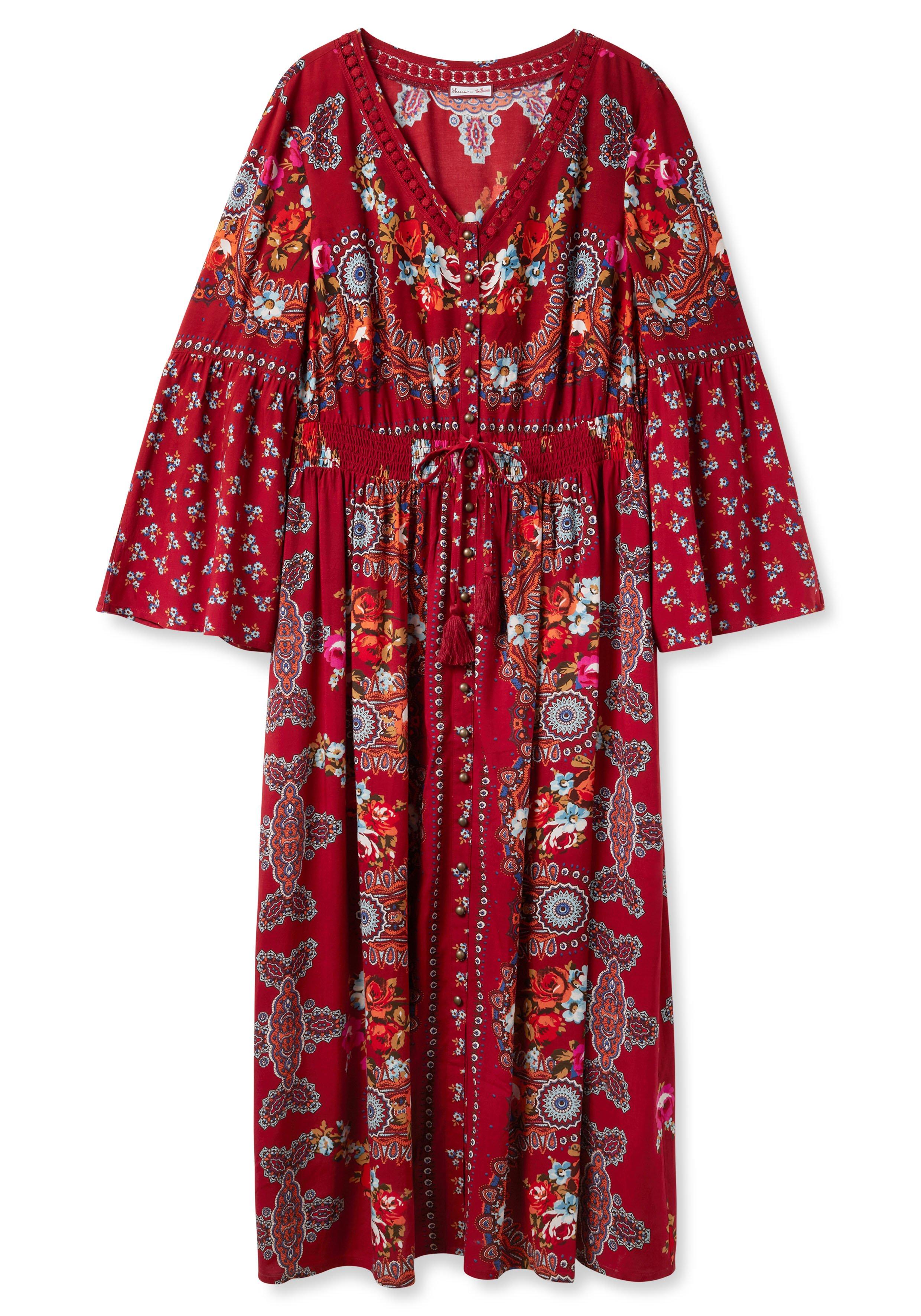 Maxikleid im Boho-Stil, mit Trompetenärmeln