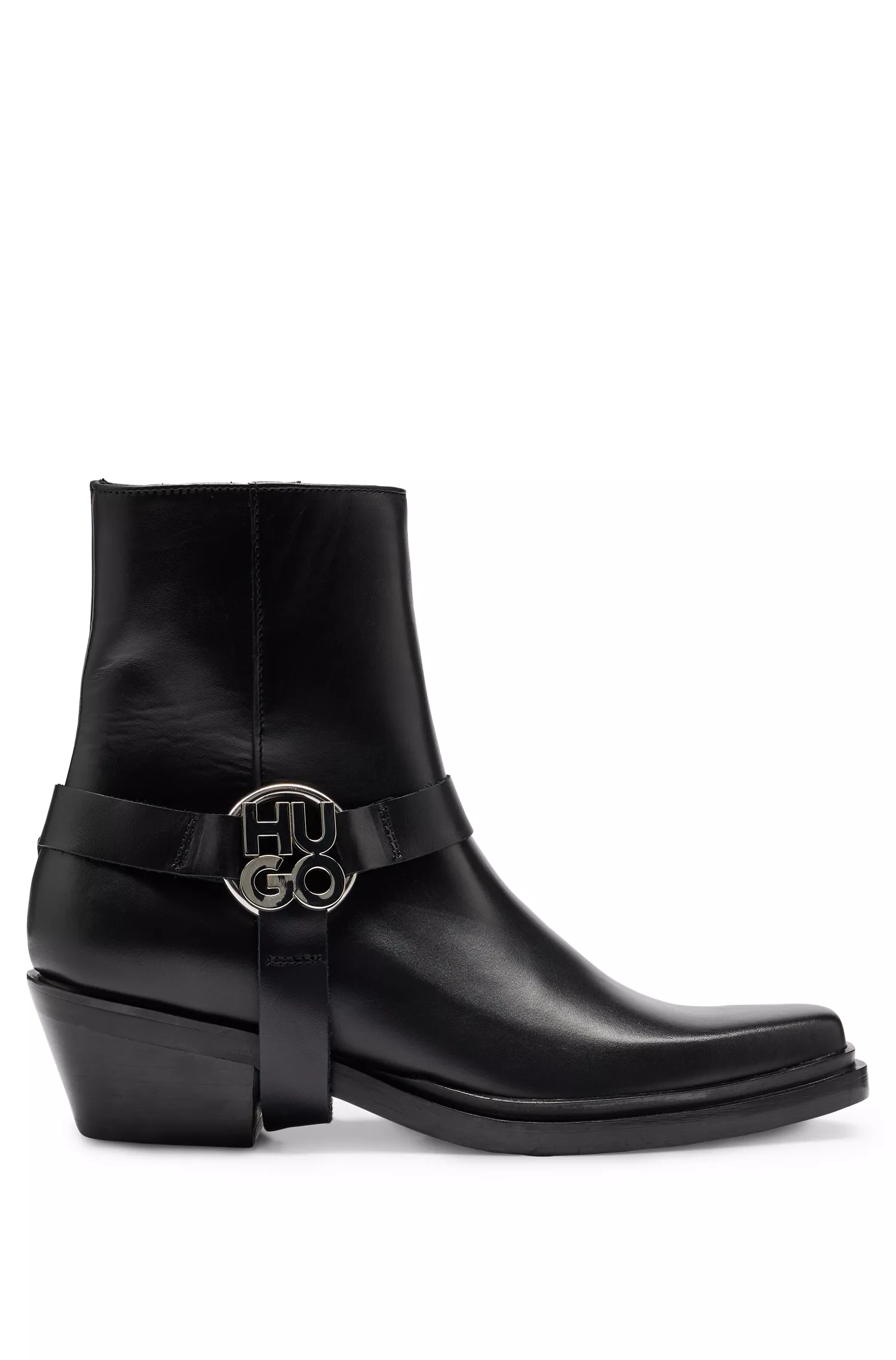 Botas HUGO vermelhas de cano curto em couro com detalhe metálico do logotipo empilhado