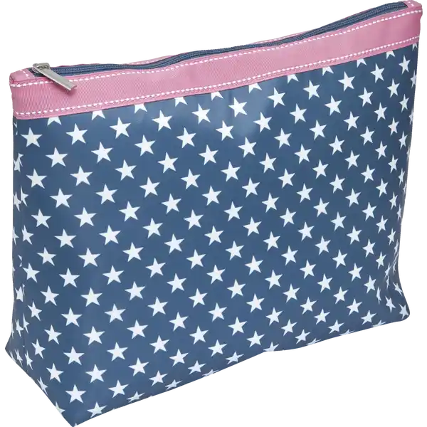 Damen Kulturtasche blau / weiss gepunktet