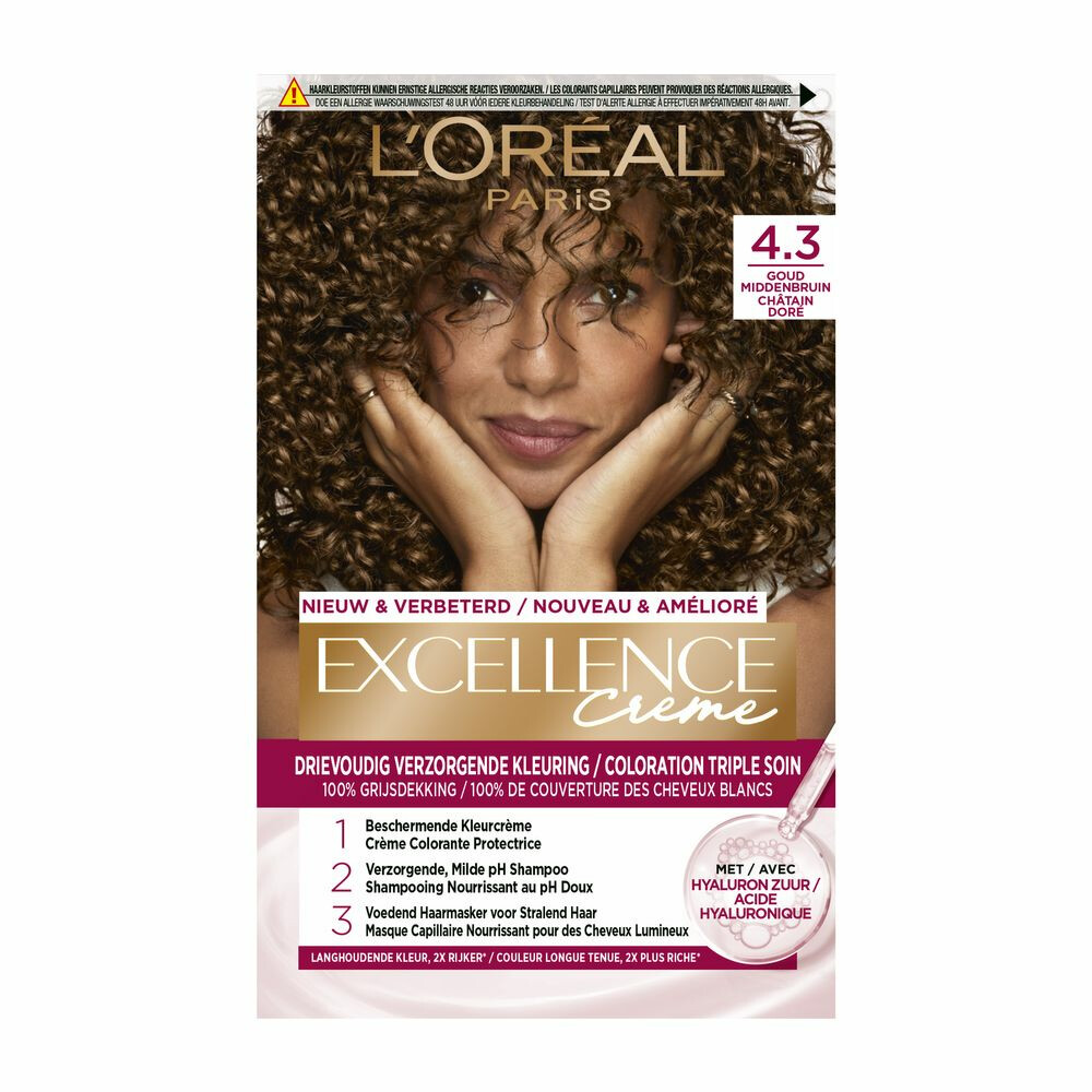 L'Oréal Excellence Crème Permanente Crèmekleuring 4.3 Midden Goudbruin