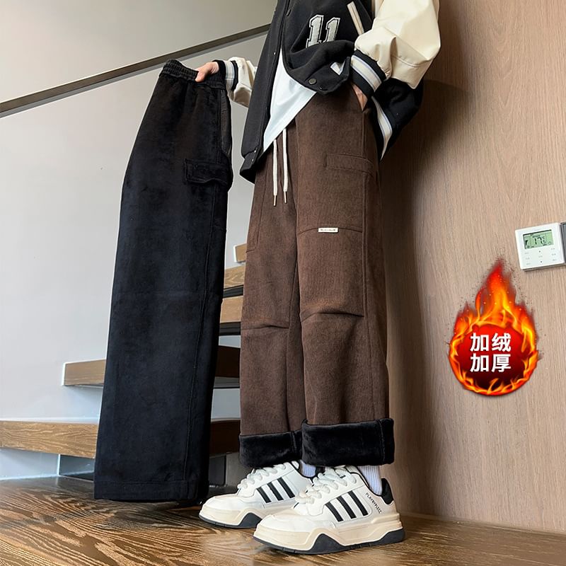 Obikan - Corduroy fleece gevoerde broek met trekkoord in de taille, rechte pijpen