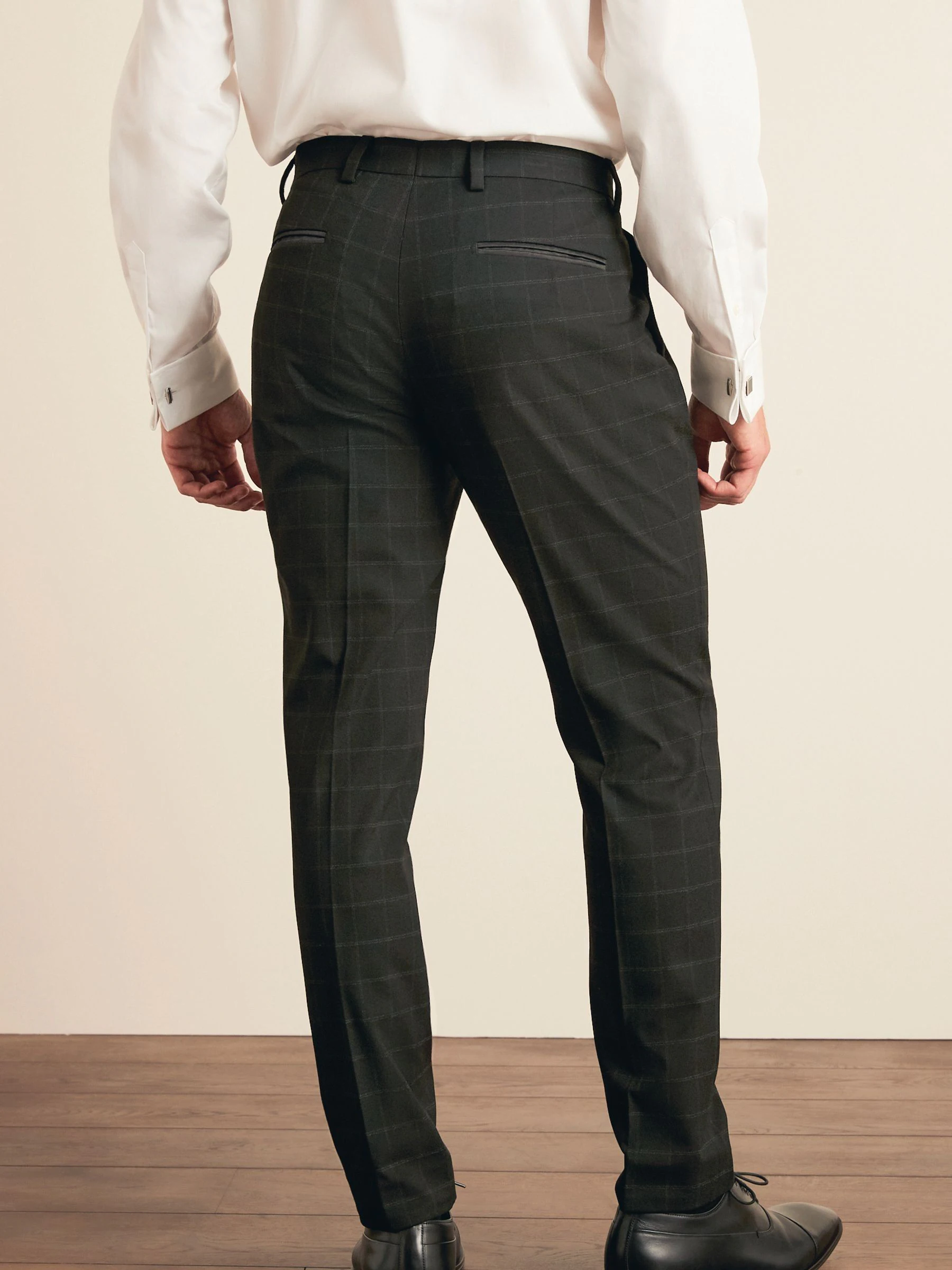 Zwart - Skinny-fit smoking met ruitmotief: pantalon