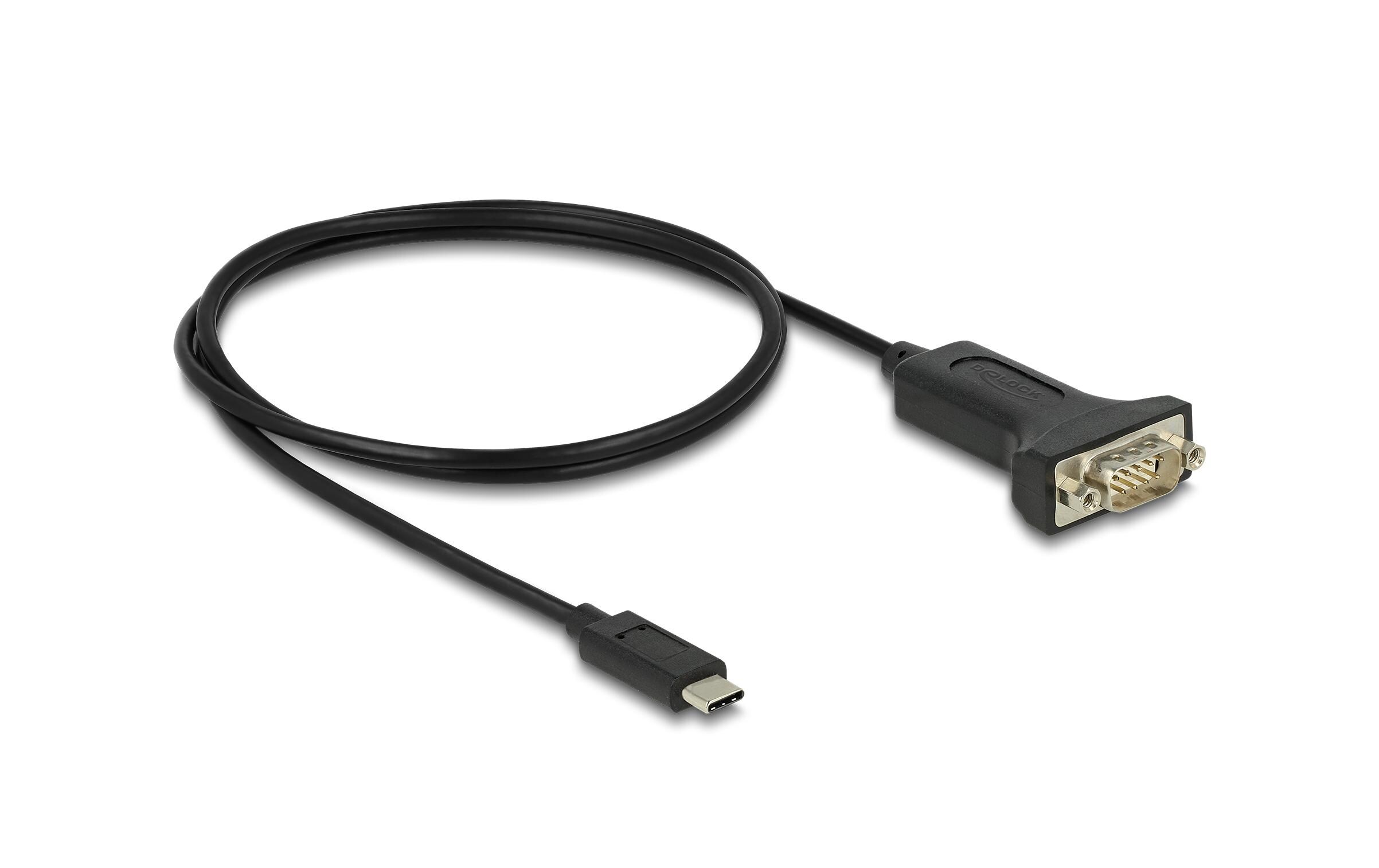 Serial-Adapter USB-C – RS-232 D-Sub 9 Pin mit Muttern 1 mDelock Adapter USB Type-C zu 1 x Seriell RS-232 D-Sub 9 Pin Stecker mit Muttern 1 m