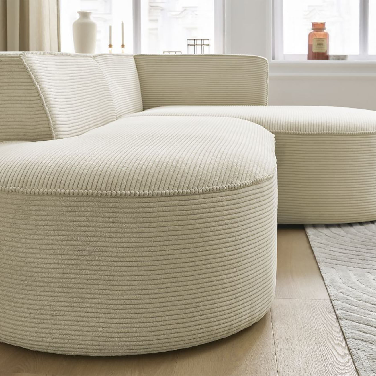 Bobochic Canapé d'angle droit fixe 4 places Rousseau texturé beige - 250x160x72 cm
