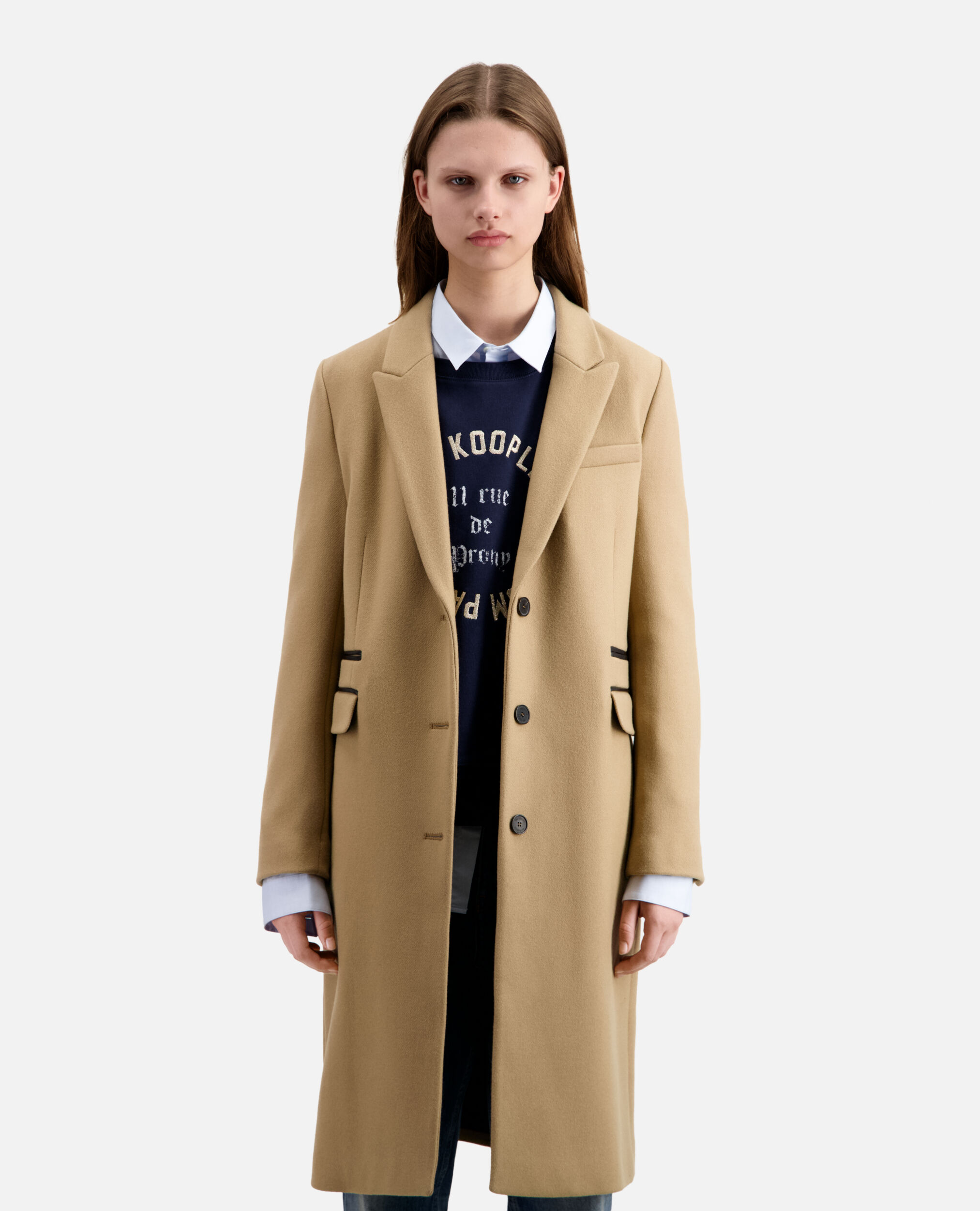 Long camel coat in wool blend