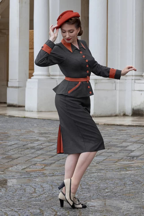 Miss Candyfloss Corinne Terra pencil jurk in grijs en terracotta