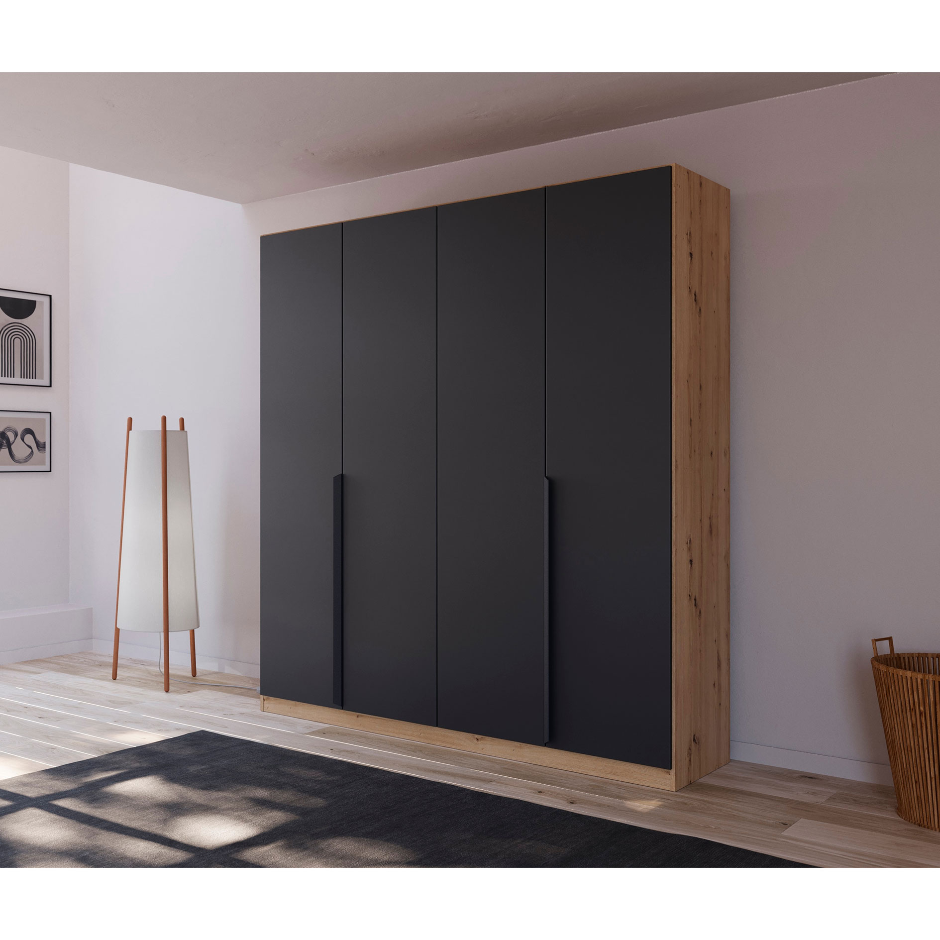 Drehtürenschrank - grau-Artisan Eiche - 4 Türen - 181 cm