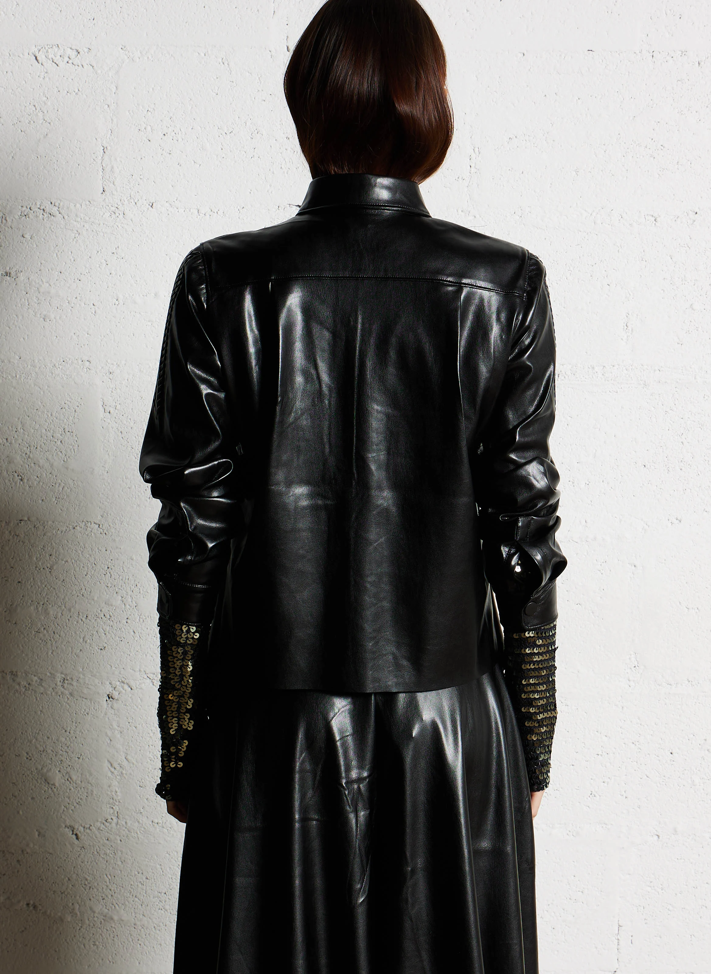 LAM - Veste droite effet cuir| Noir