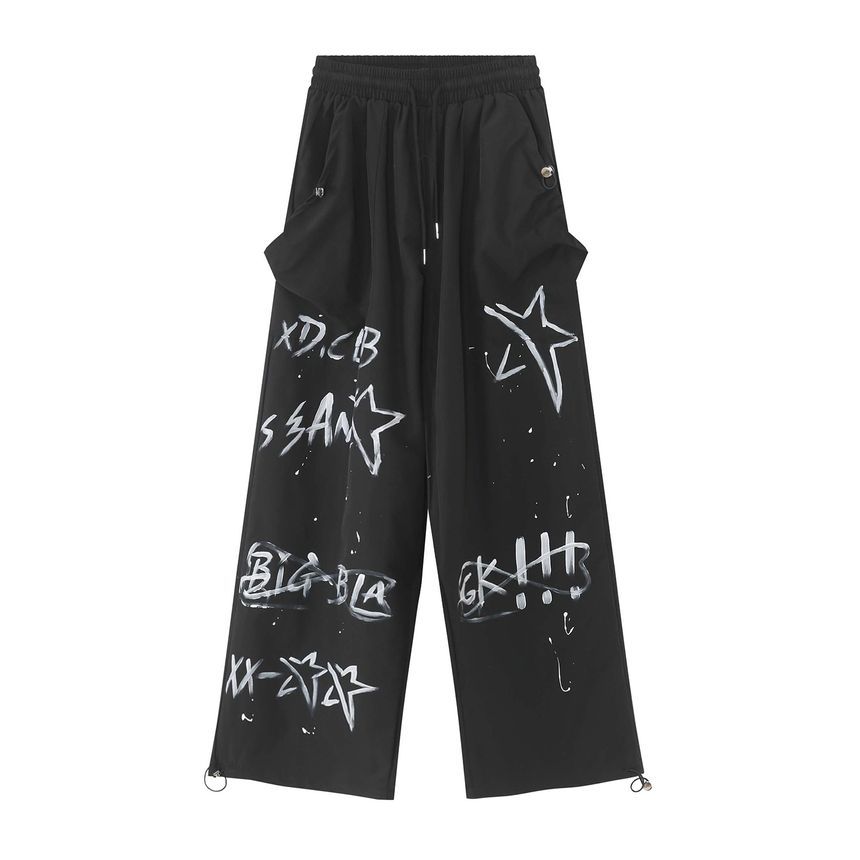 FAERIS - Rechte trainingsbroek met trekkoord en graffitiprint