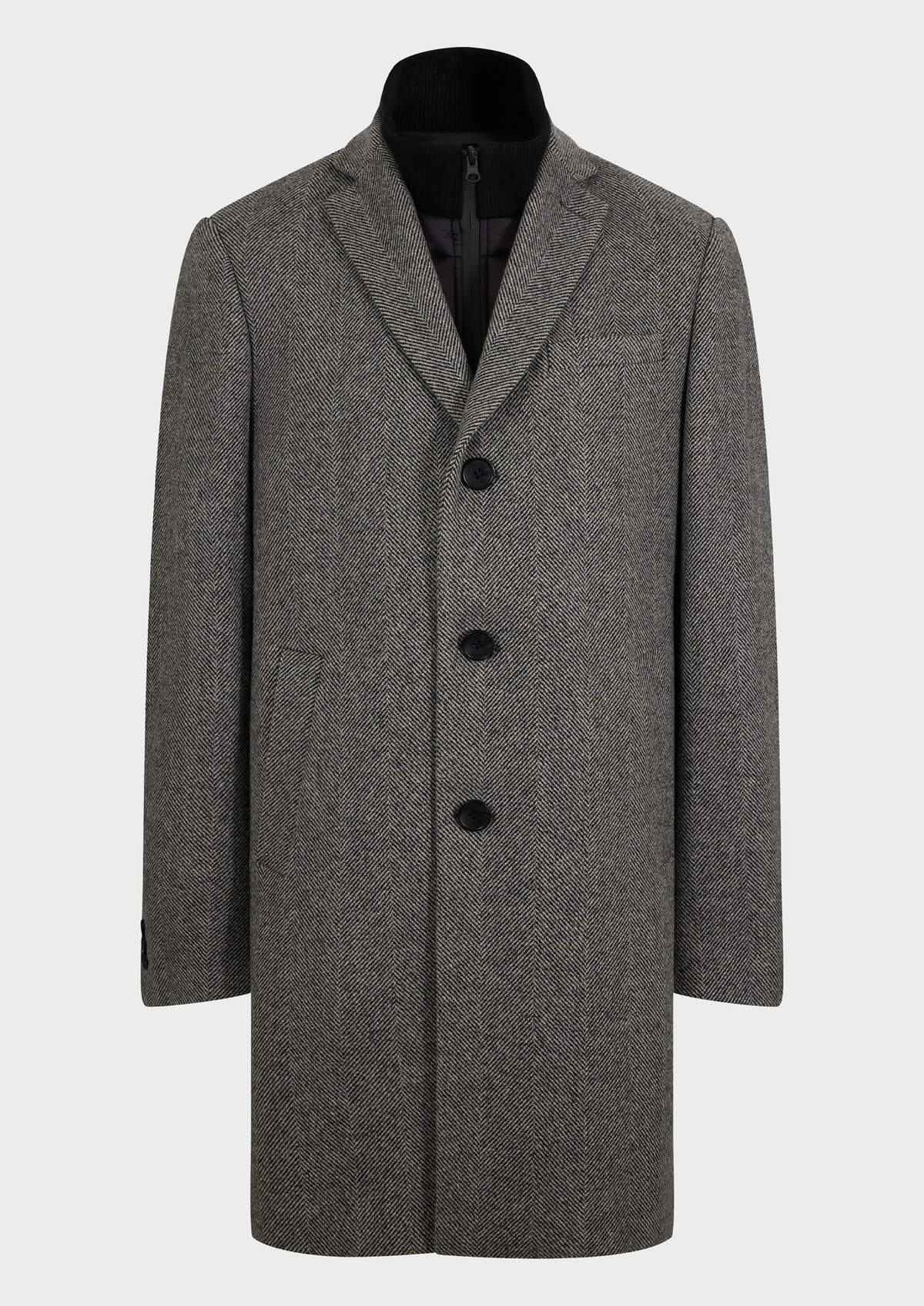 Manteau en laine unie grise à parementure amovible
