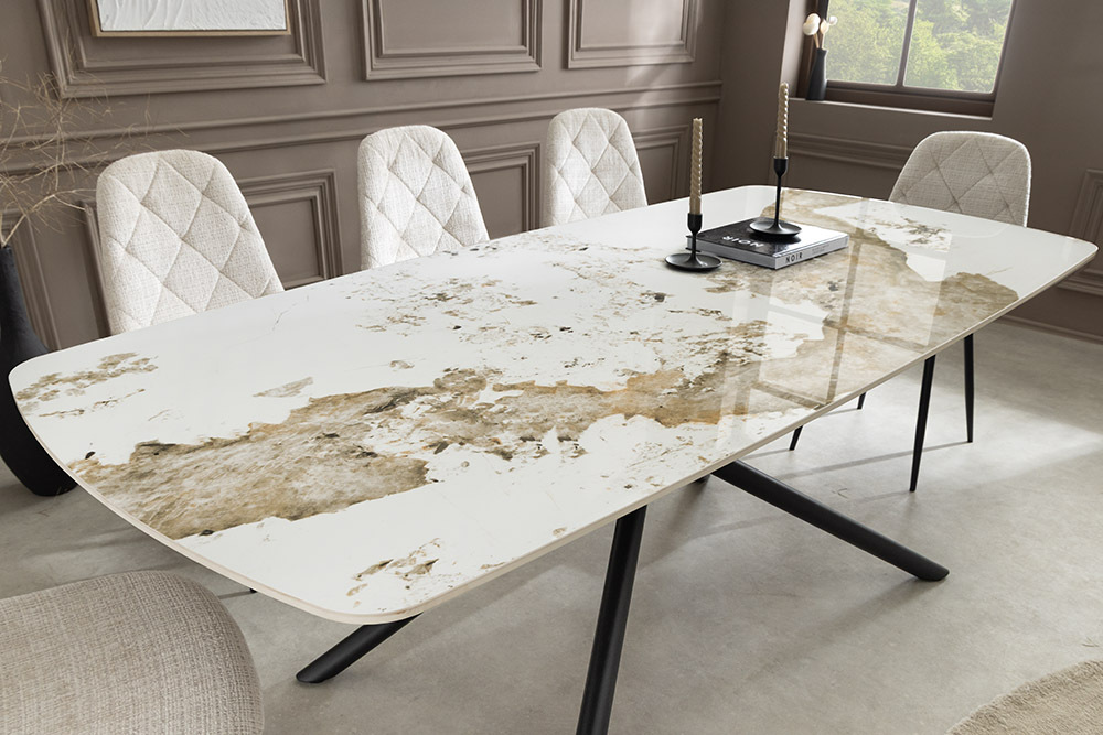 Design Esstisch OSAKA 160cm weiß schwarz Pandora Keramik Sterngestell Metall