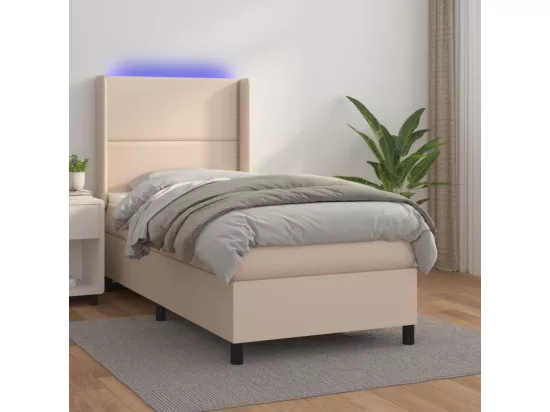 Sommier tapissier matelas et LED Cappuccino 90x190cm Similicuir