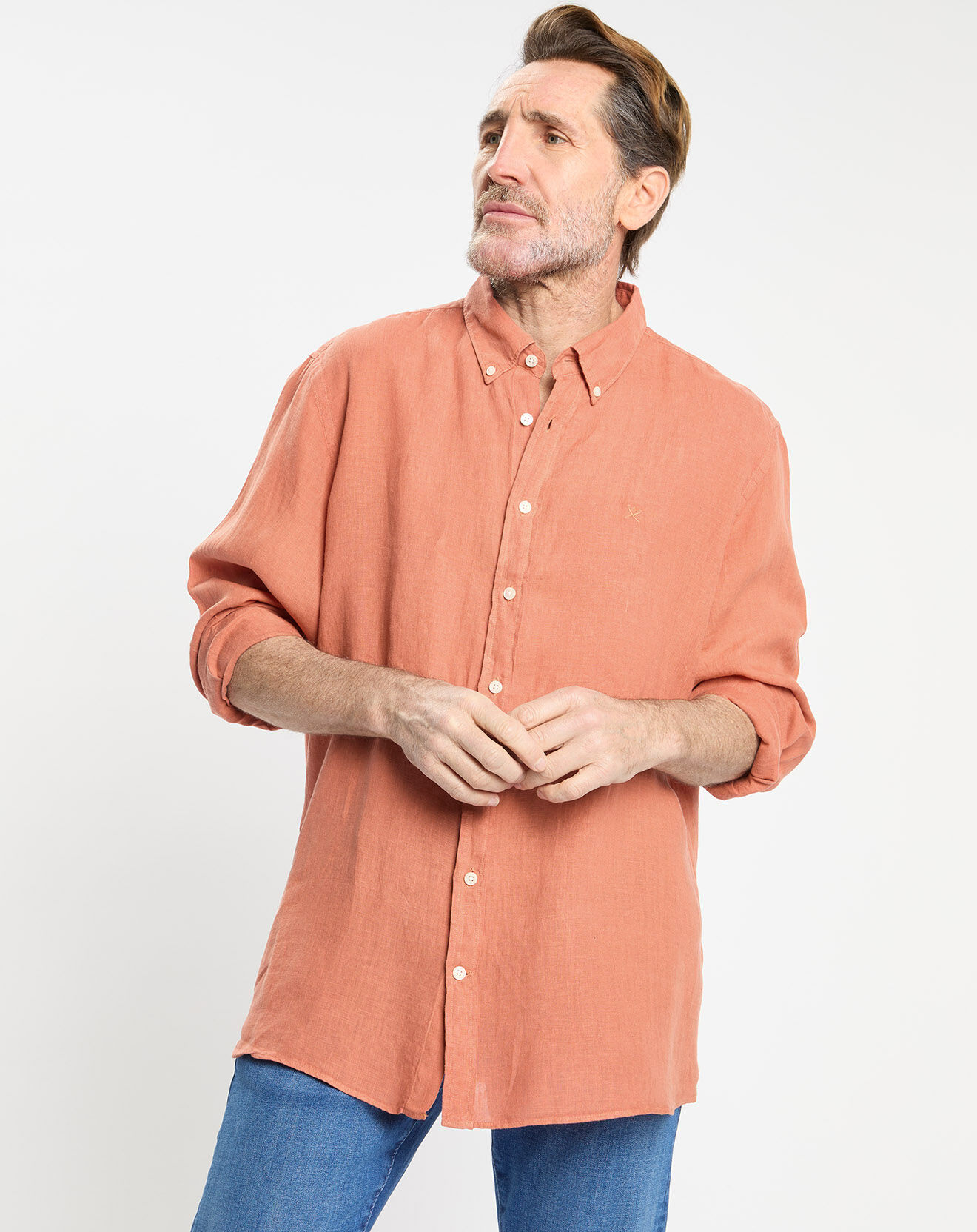 Hackett London Chemise 100% Lin Slim Fit orange moyen