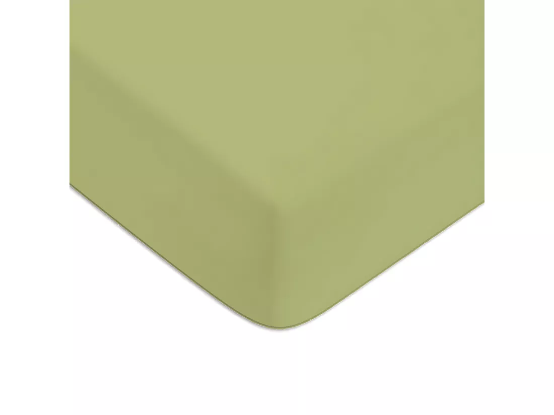 Drap housse en coton 57 fils uni bonnet 25cm tilleul 140x200cm
