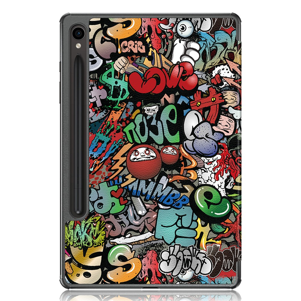 Samsung Galaxy Tab S9 FE Leder Tasche Smart Cover Schutzhülle   S-Pen Halterung - Graffiti
