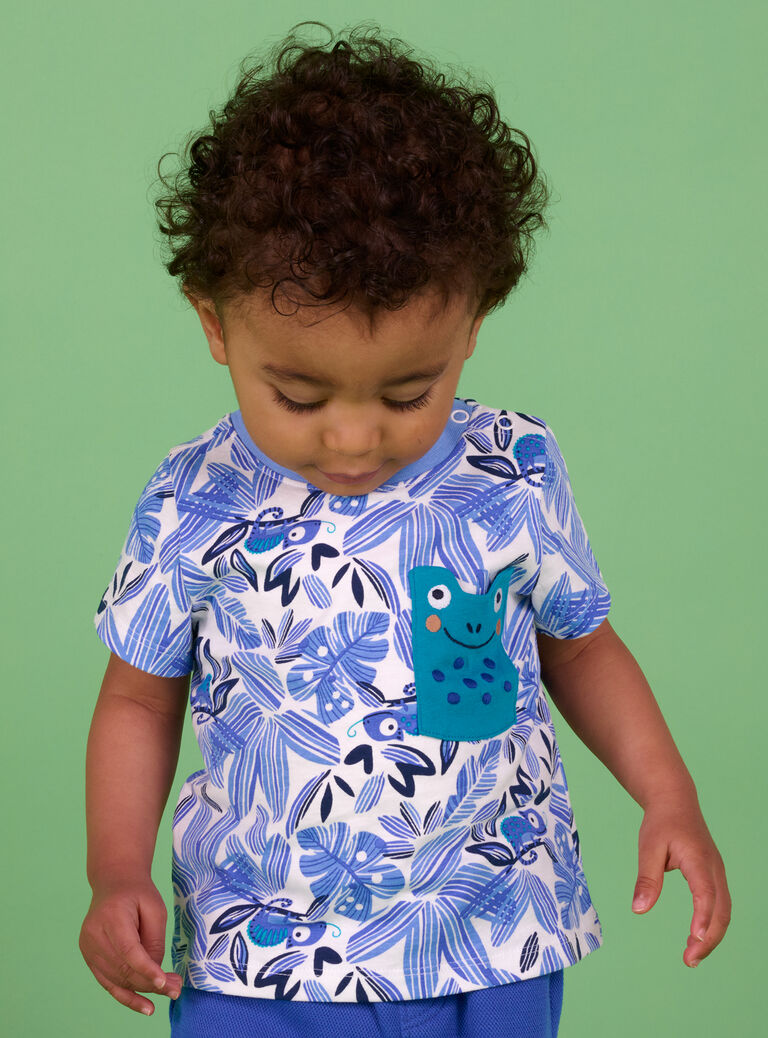 T-shirt craie à manches courtes à imprimé feuilles