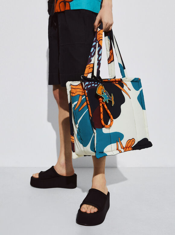 Sacola de compras de nylon estampada - Branca
