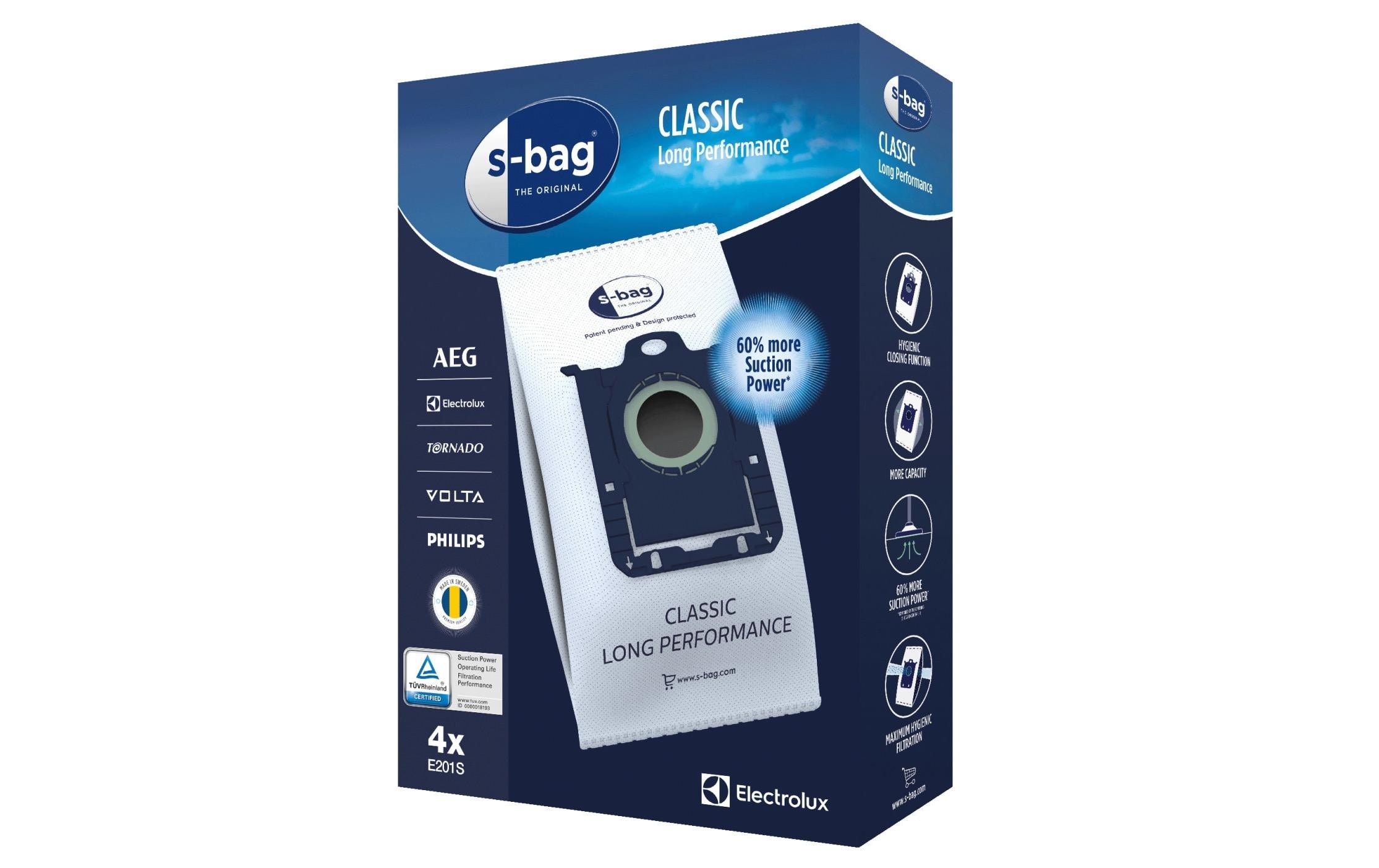 Staubbehälter s-bag E201S 4 StückErsatz-Staubbeutel für bestimmte Staubsaugermodelle von Electrolux