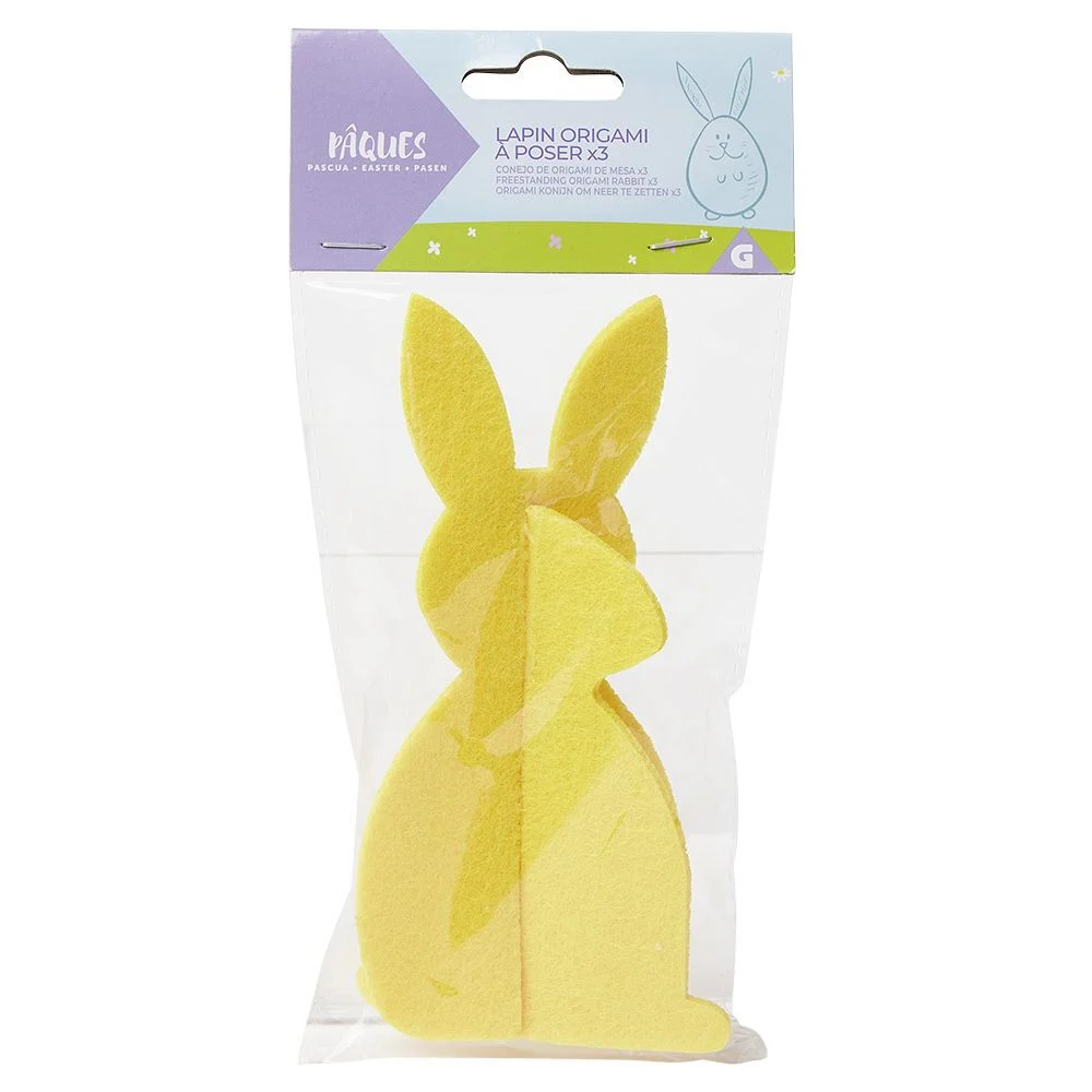 Lapin origami à poser déco Pâques feutrine Ø7,5xH15cm x3