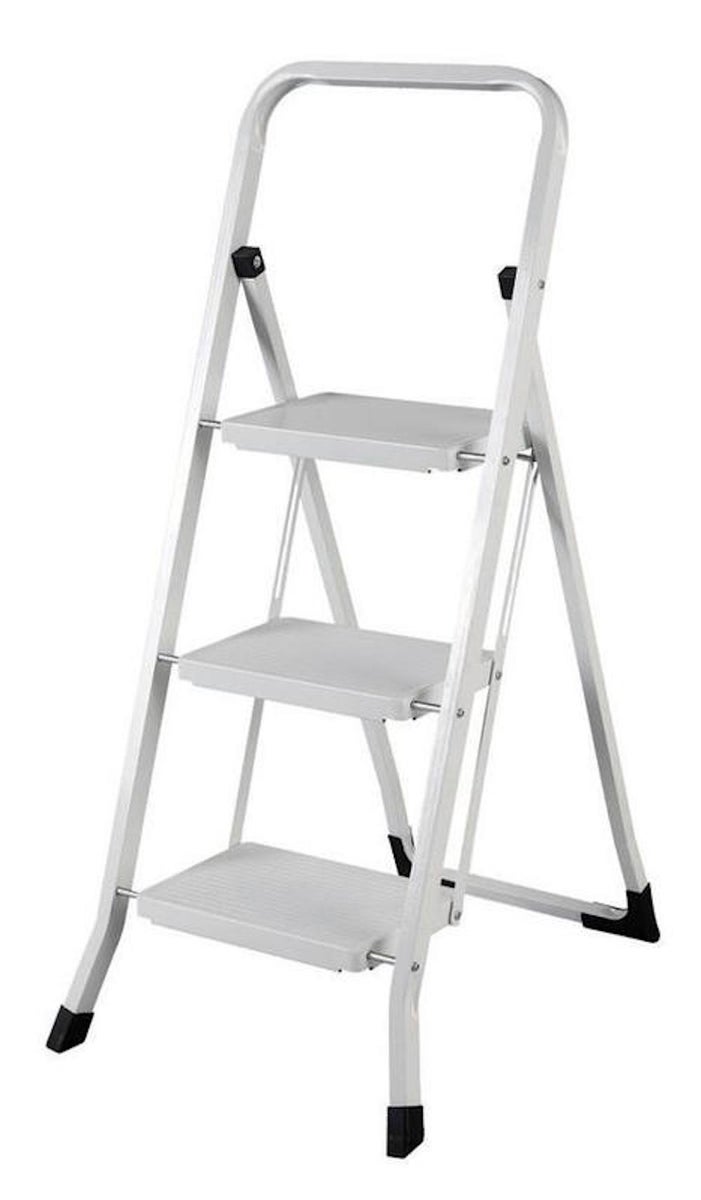PROREGAL Kleine Giraf Enkelzijdige Metalen Opvouwbare Ladder, 2 Treden, Wit, Draagvermogen 120 kg, Trapladder, Huishoudladder