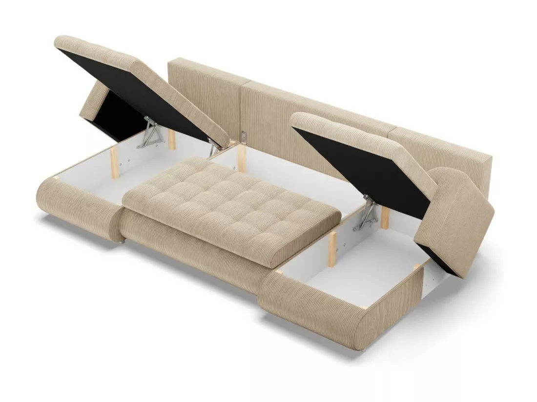 Canapé d'angle en U avec fonction sommeil, 2 méridiennes, Cord - Beige
