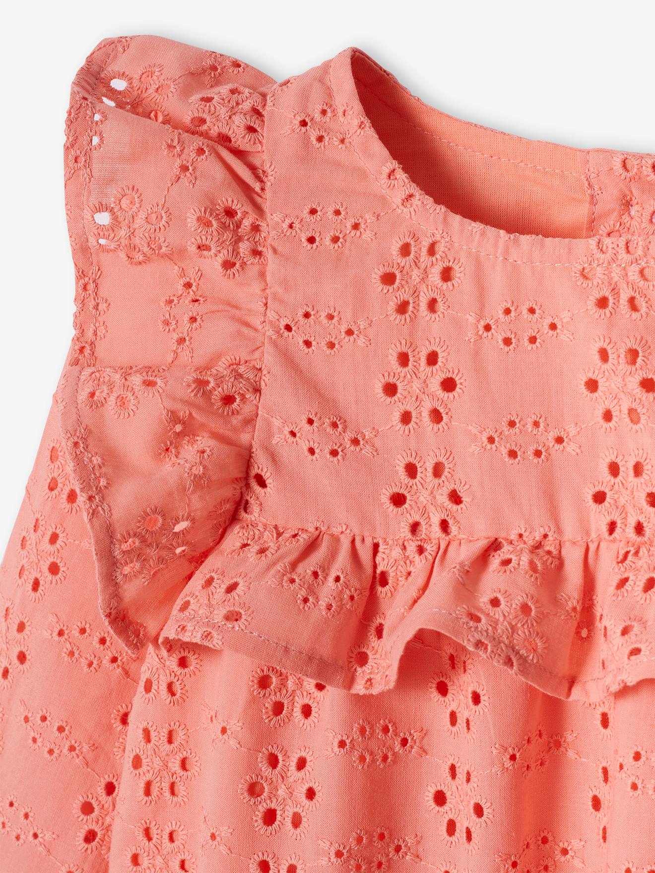 Blusa off-white com babados bordados à inglesa para meninas