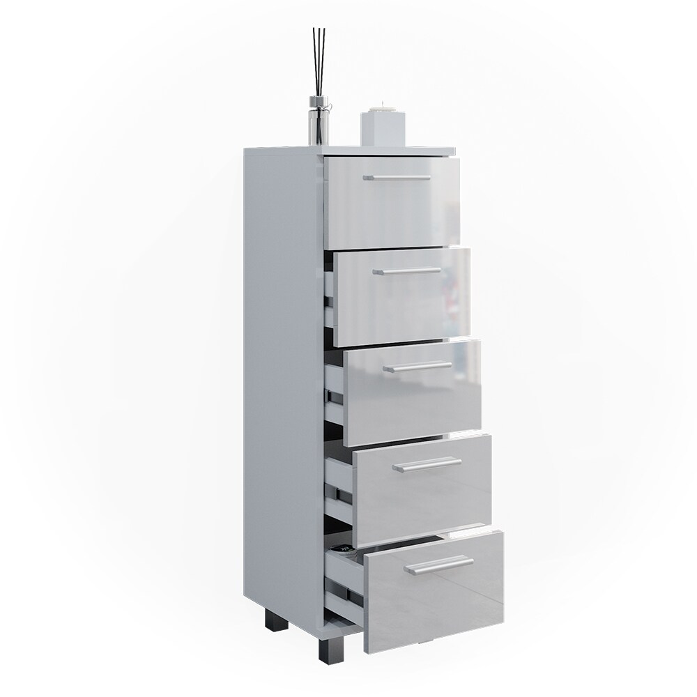 Vicco Midischrank Badschrank Badezimmermöbel Ilias Weiß Hochglanz modern 30x95cm Badezimmer Schrank Badmöbel Badezimmerkommode Badkommode Schrankschublade Ablage Aufbewahrung