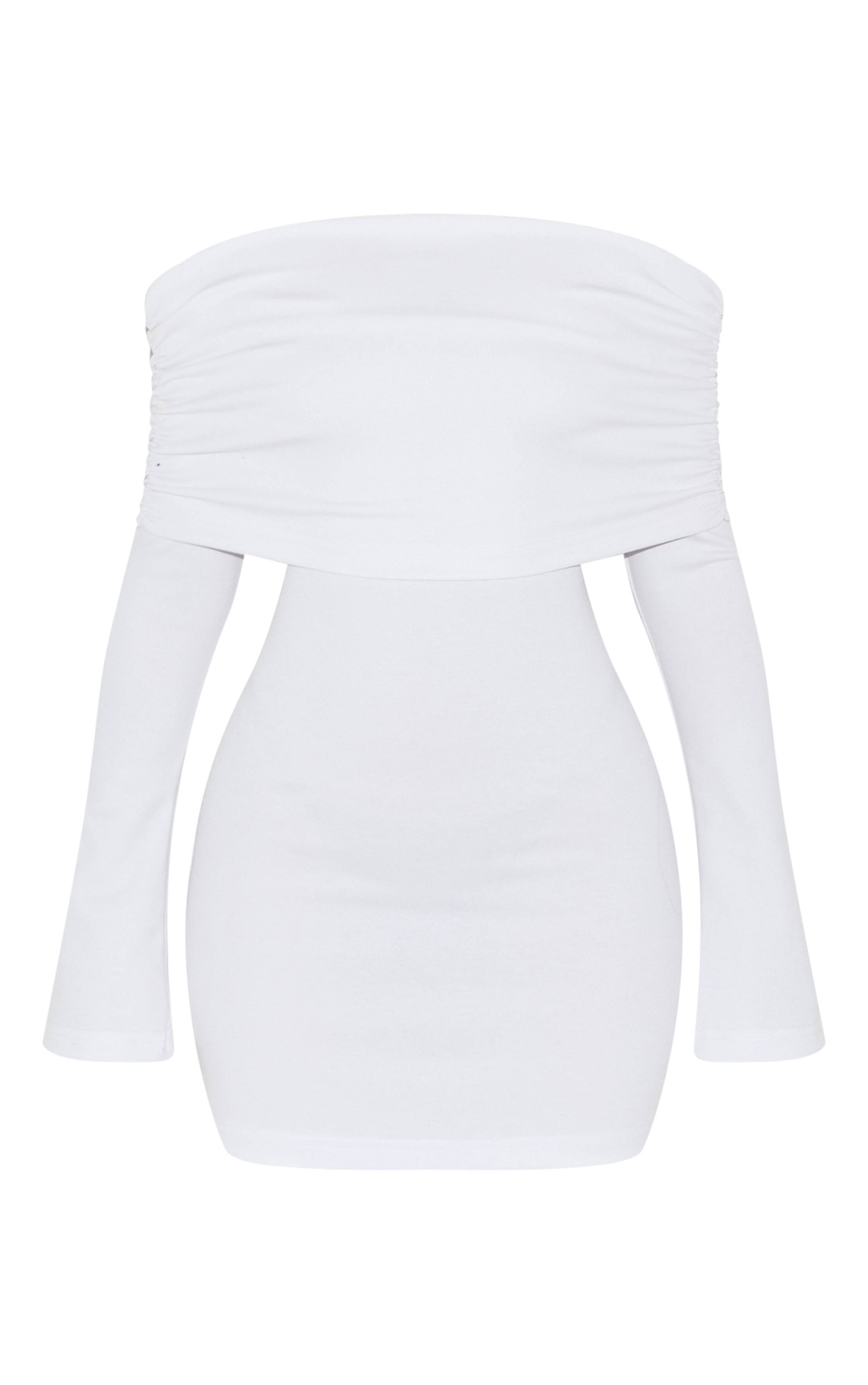 Blanc Robe Courte Moulante Petite Taille À Encolure Bandeau Drapée Et Manches Longues