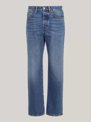 Calça jeans reta de cintura média e modelagem relaxada