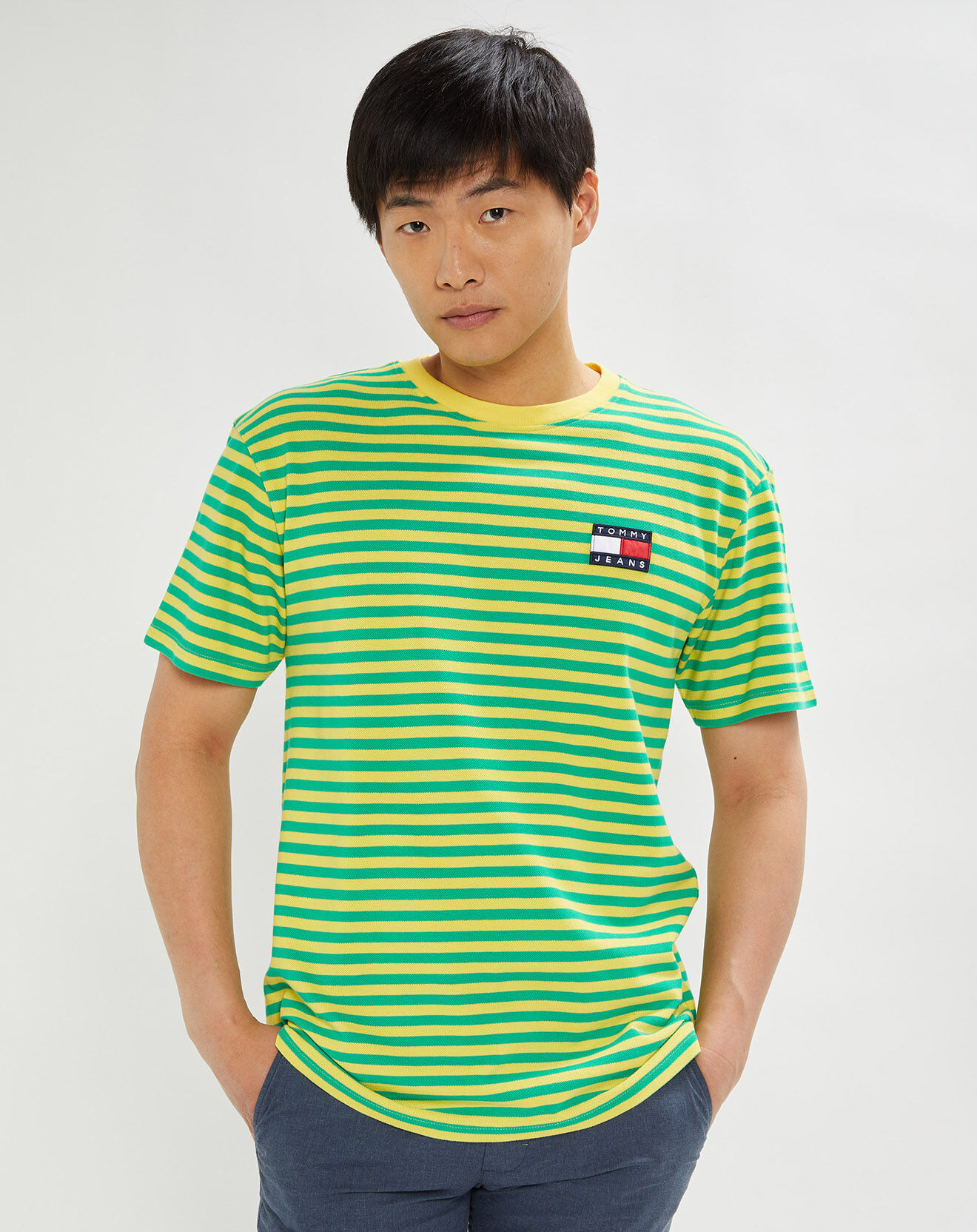 Tommy Jeans T-Shirt piqué rayé jaune/vert