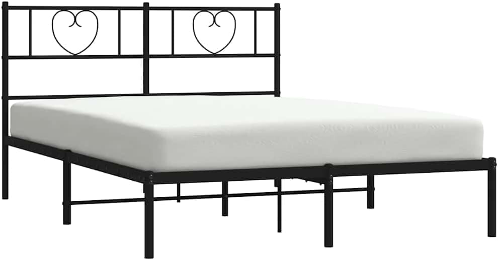 vidaXL Bettgestell, Bettrahmen mit Kopfteil Lattenrost, Metallbett Bett für Schlafzimmer, Doppelbett Gästebett, Metall Schwarz 160x200cm JE5137859