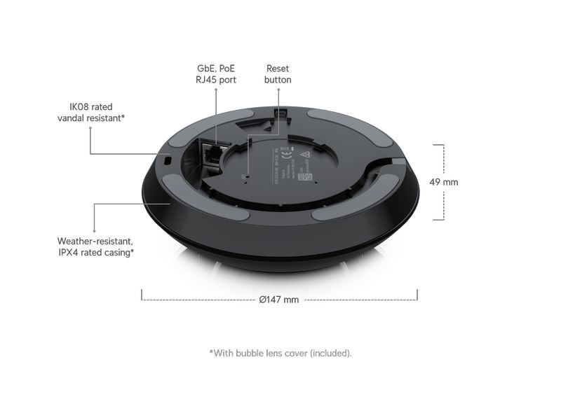 Ubiquiti Netzwerkkamera UniFi Protect AI 360 Weiss Hochauflösende Schwenk-Neige-Zoom-Kamera mit 360°-Fisheye-Objektiv und integrierten IR-LEDs für die Rundum-Überwachung rund um die Uhr