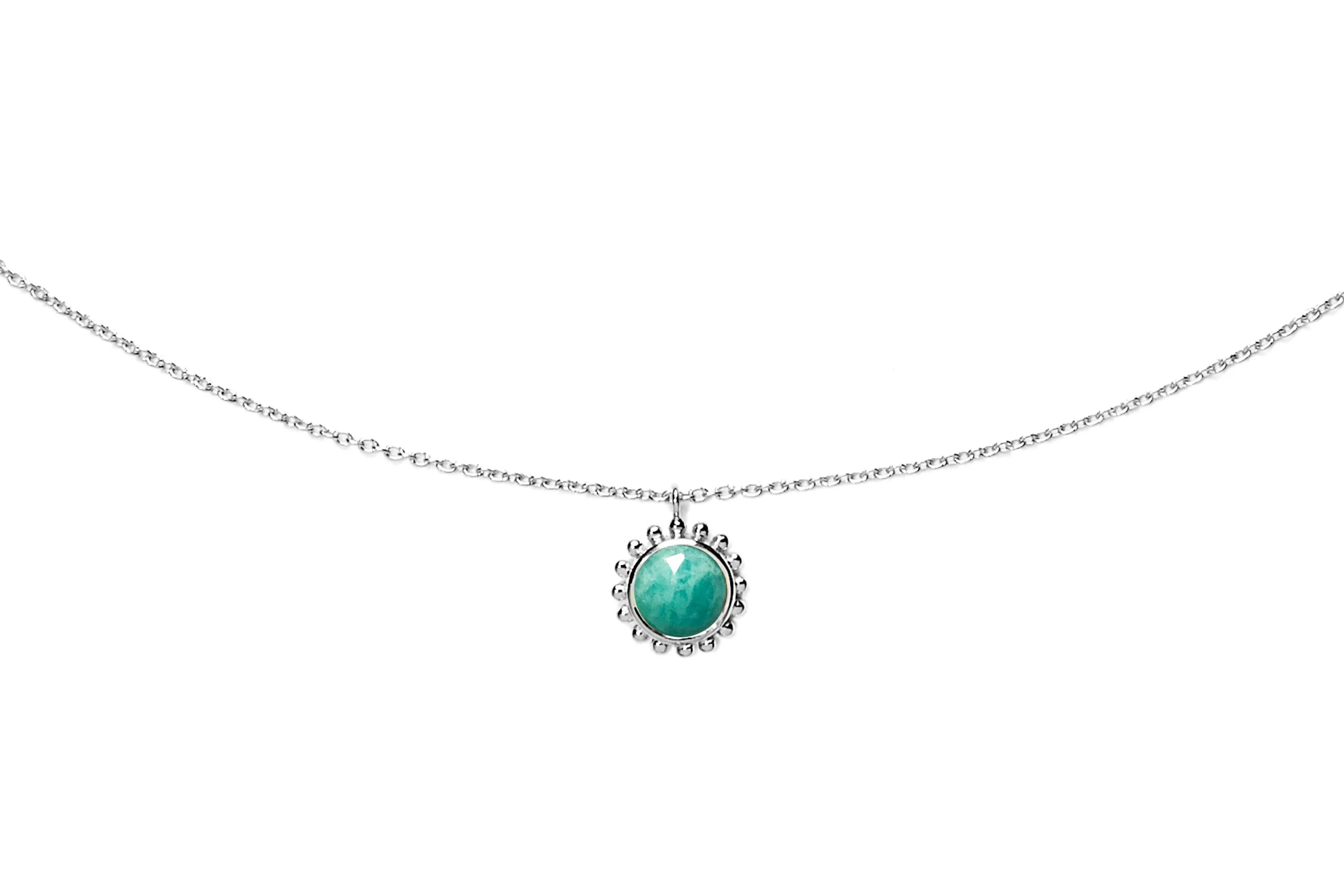 Collier surya grand soleil et amazonite | Argent