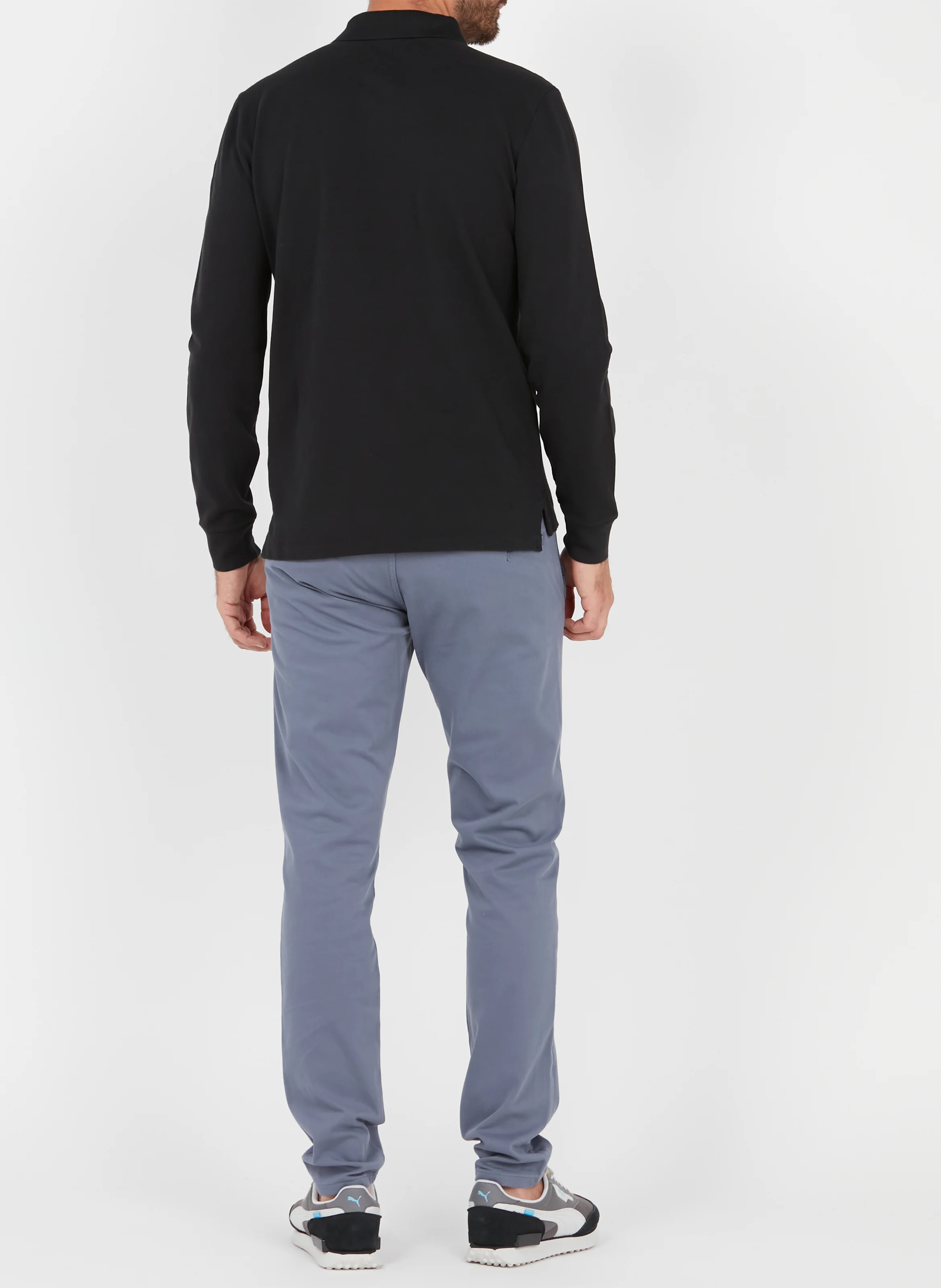 Polo manches longues regular-fit en piqué de coton | Noir