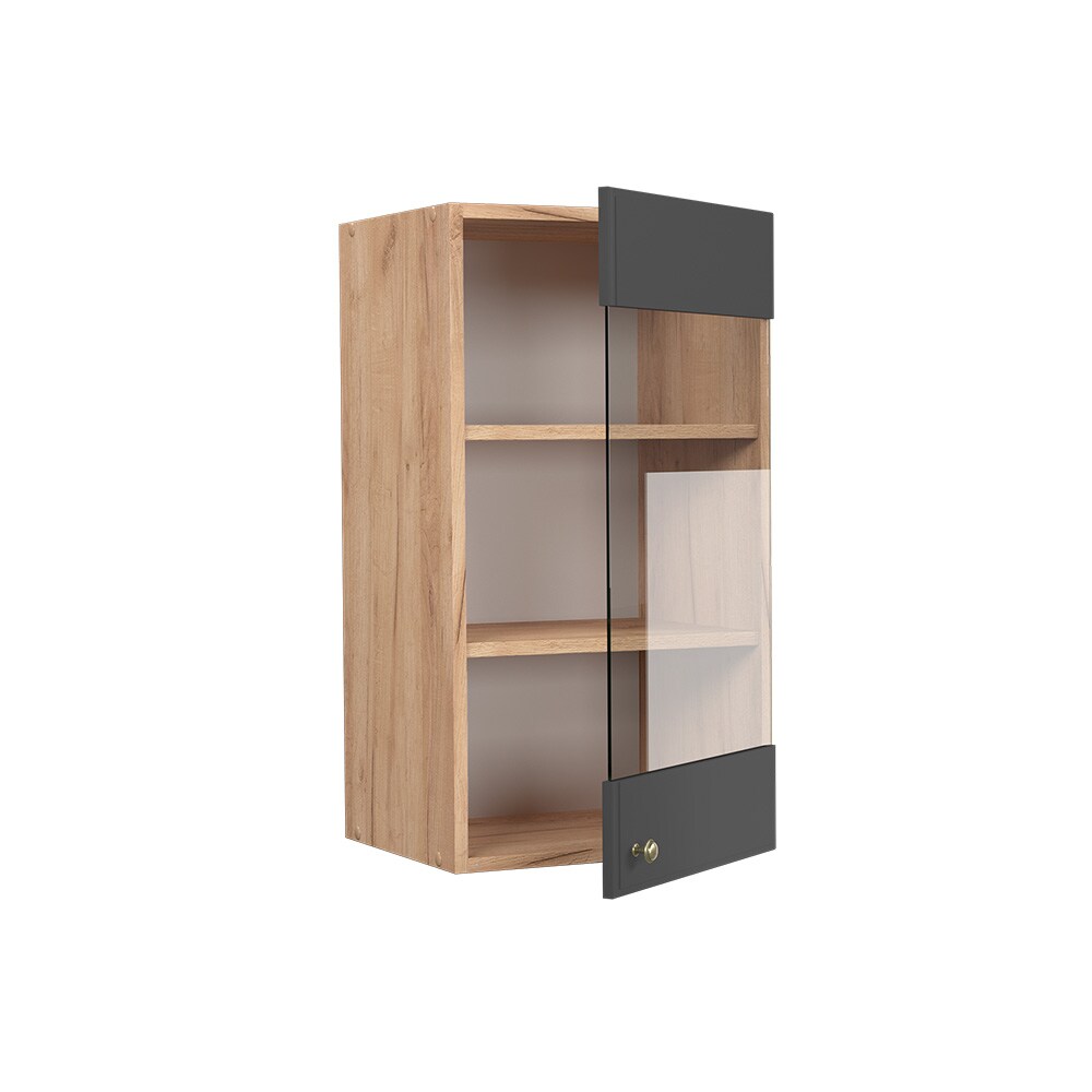 Vicco Hängeglasschrank Küchenschrank Küchenmöbel Fame-Line Eiche Anthrazit-Gold Landhaus 40 cm Küche Einbauküche Hängeschrank Glasschrank Drehtür Einlegeboden Küchenzeile