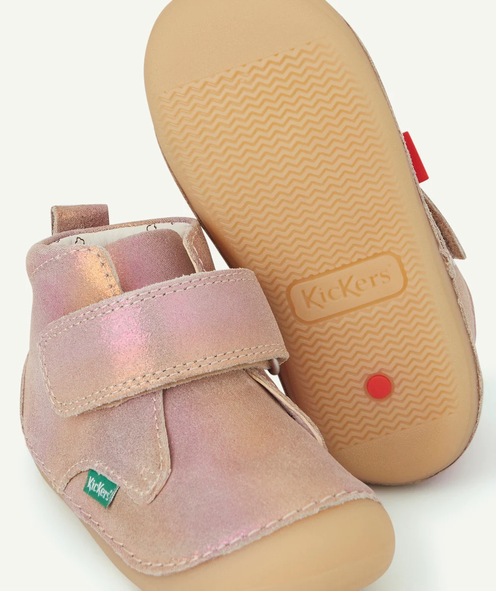 KICKERSBOTTINES BÉBÉ FILLE SABIO EN CUIR ROSE MULTICOLORE AVEC SCRATCH