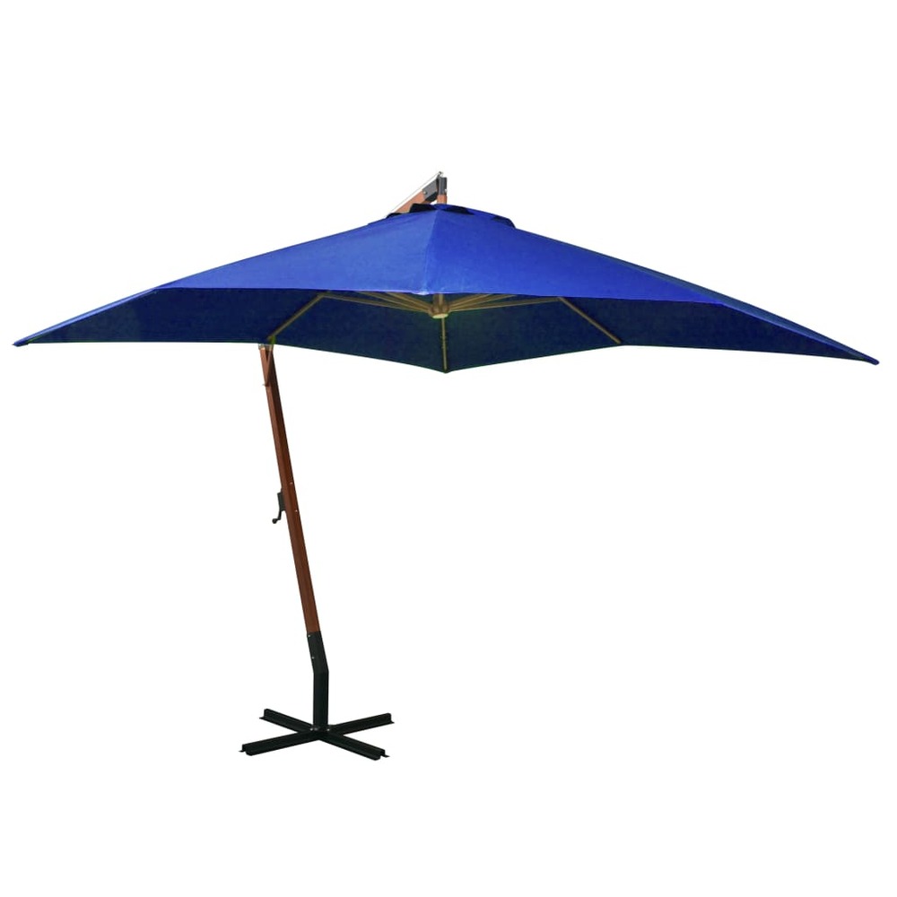 Parasol suspendu avec mât bleu azuré 3 x 3 m bois de sapin massif