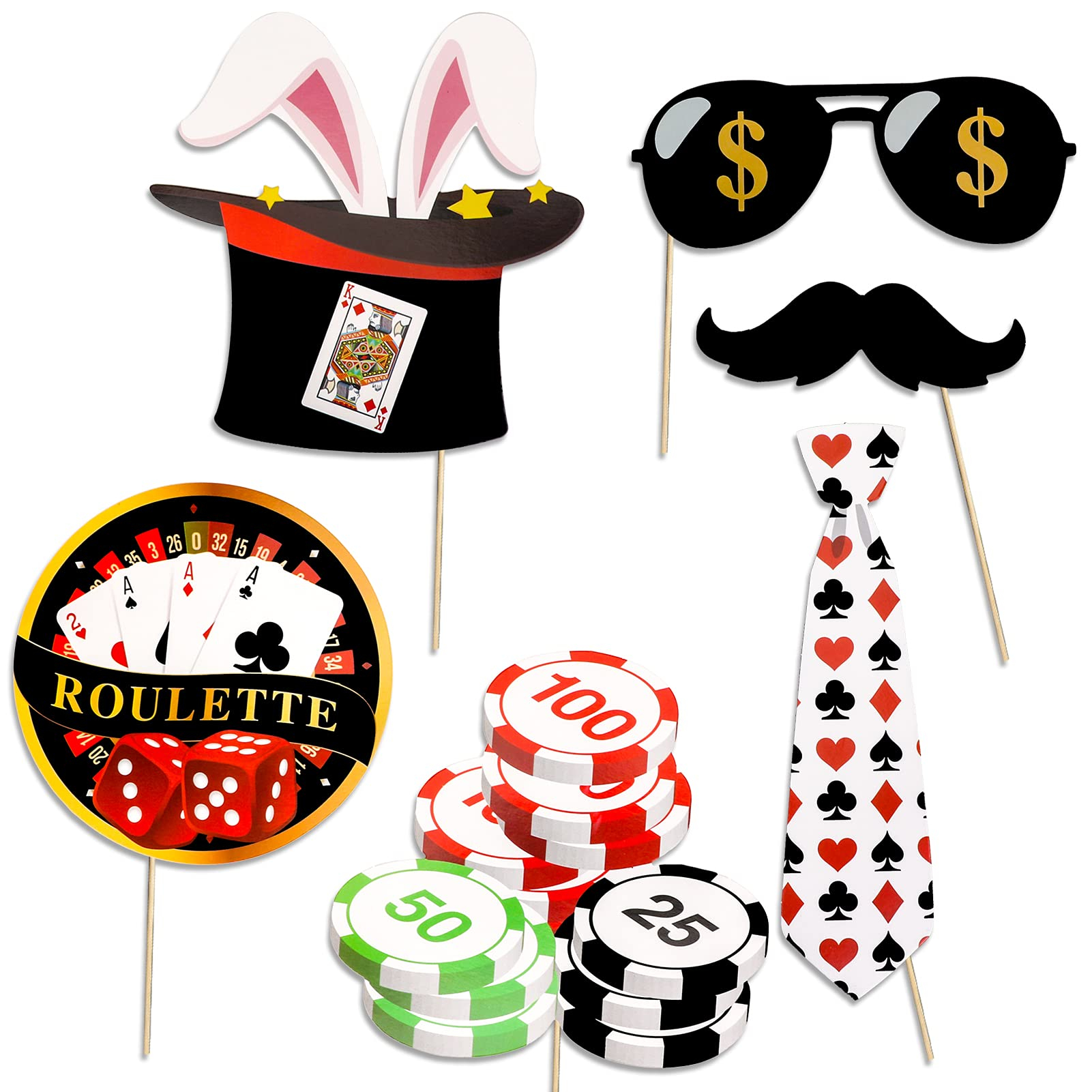(25er Set) Photo Booth Fotorequisiten Poker Party Foto Accessoires Deko für lustige Bilder - Casino