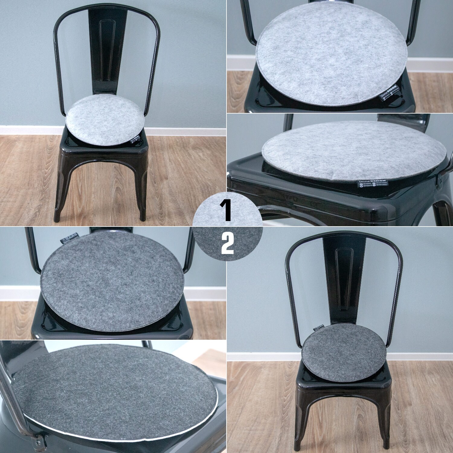 2 Filz Sitzkissen Rund Ø 35x2,5 cm Stuhlkissen Set Sitzauflage Filzkissen Grau