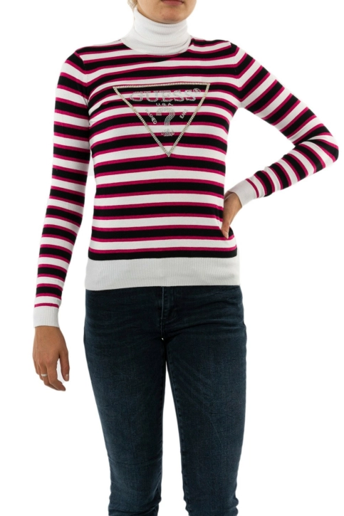 pull hiver guess jeans michelina s08b white black and pink