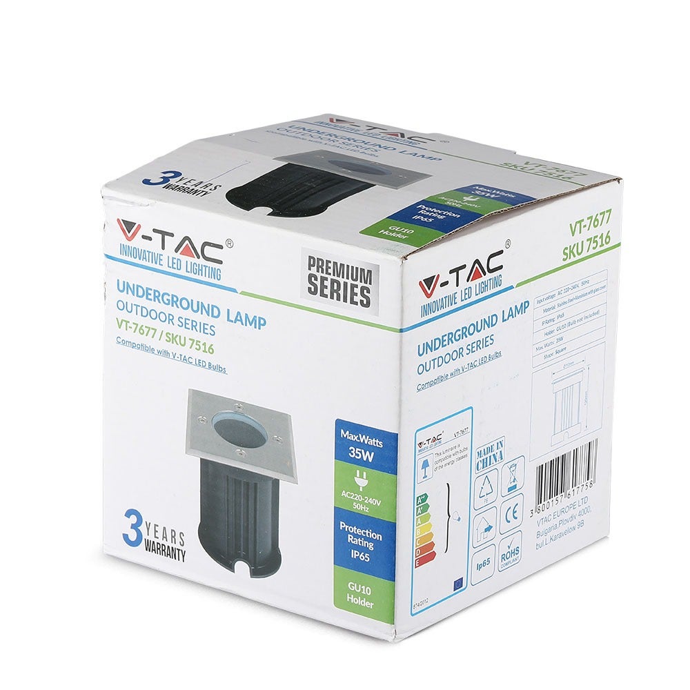 V-TAC VT-7677SQ - Ondergrondse buitenverlichting - Fittingen - GU10 - Zwart - IP65