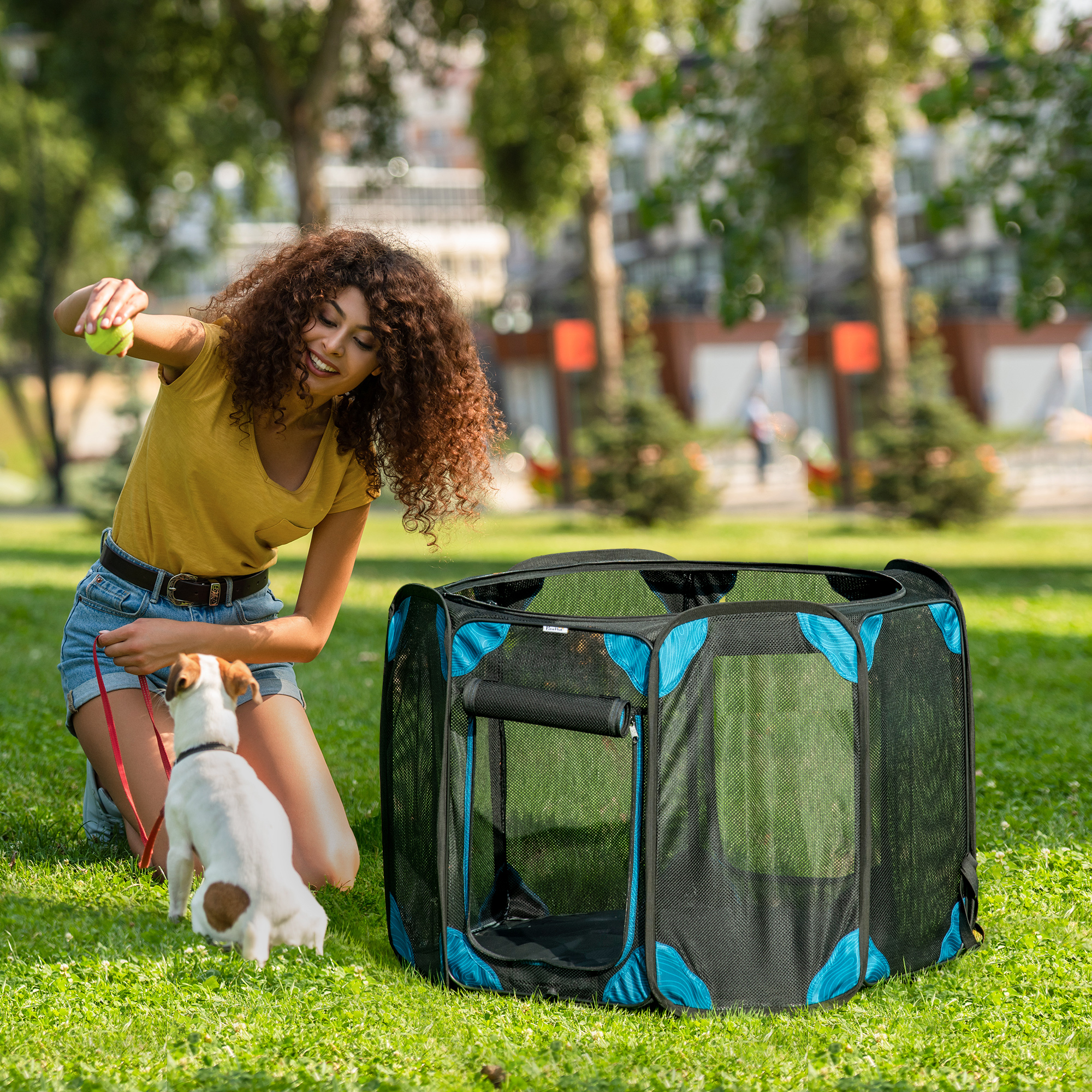Parque dobrável PawHut com 8 painéis para cães e gatos, recinto portátil para coelhos e porquinhos-da-índia, Ø126x58 cm, azul