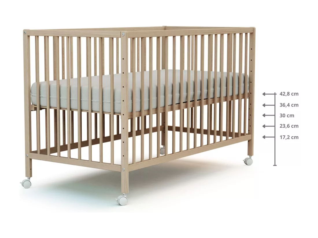 Lit bébé cododo en bois Hêtre Brut 60 x 120 cm