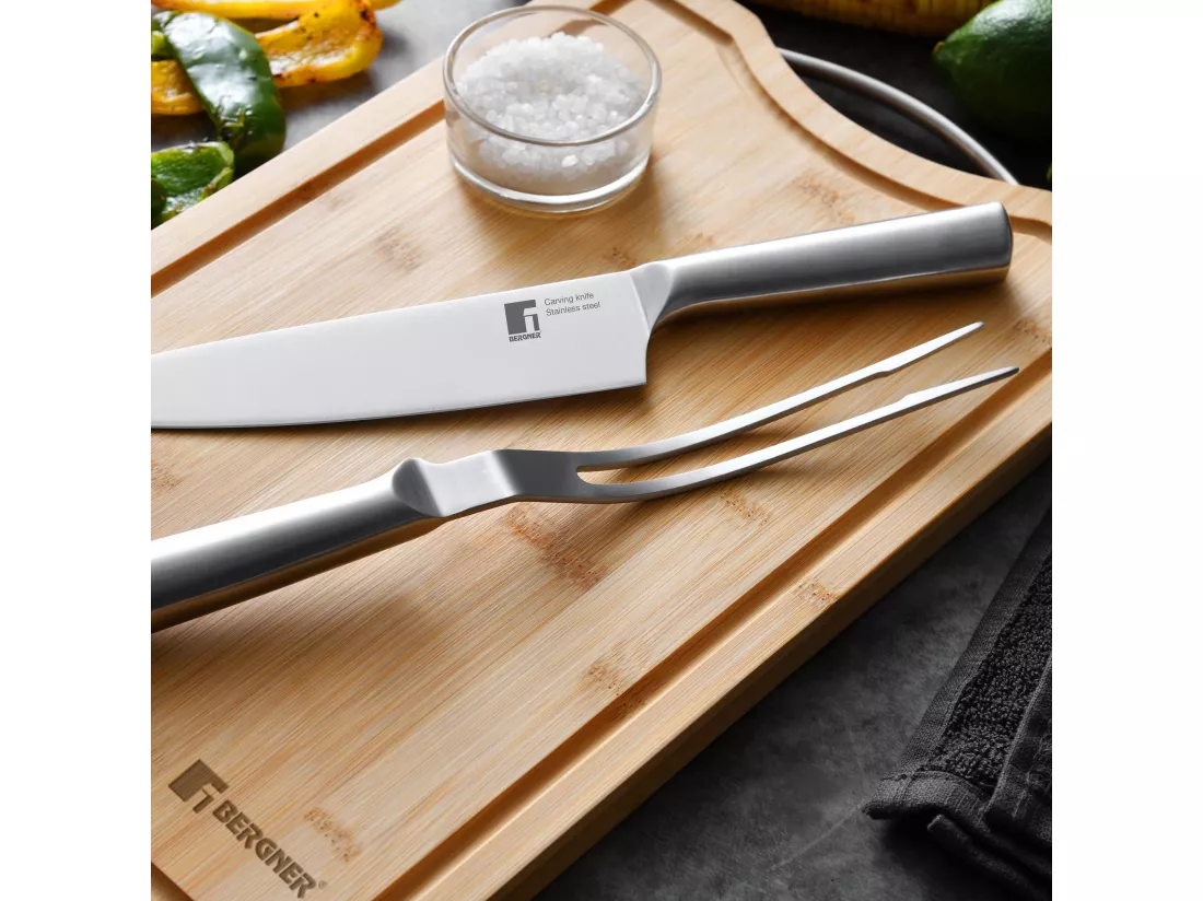 Ensemble couteau de chef en acier inoxydable Bergner + fourchette à viande BBQ