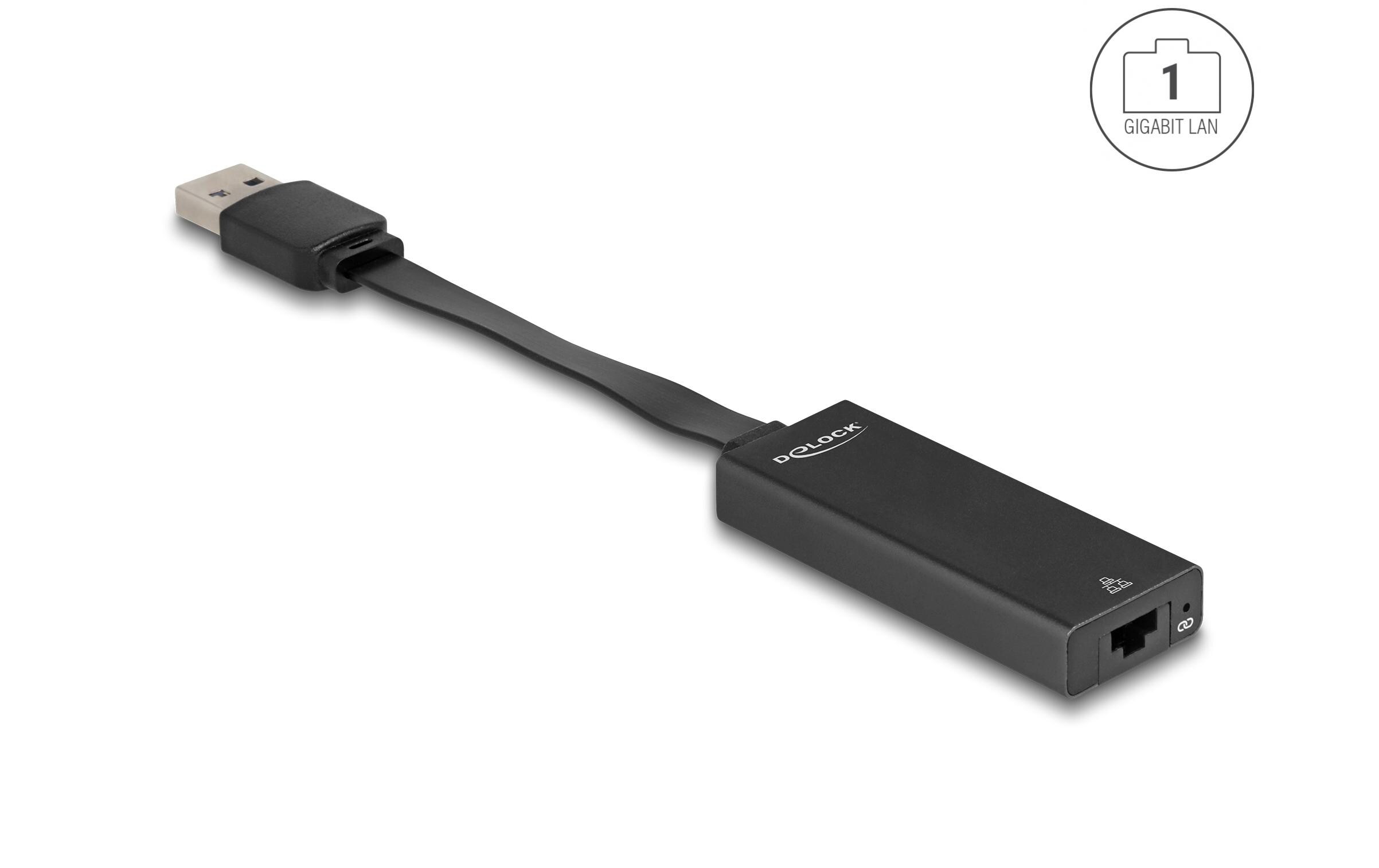 Netzwerk-Adapter USB Typ-A – RJ45, 1 GbpsDelock USB Typ-A Adapter zu Gigabit LAN slim